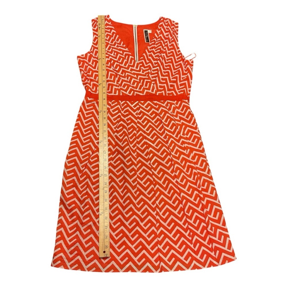 ❤️3/$15 Julian Taylor Orange and White A-Line Sleeveless Dress - Picture 3 of 7